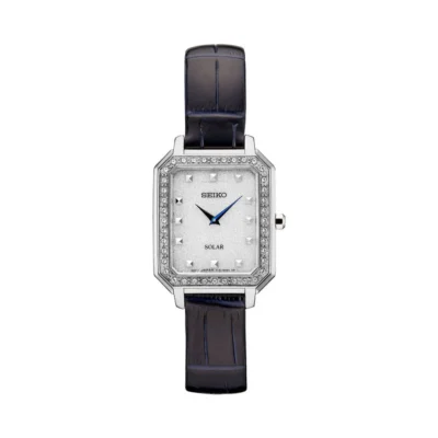 SEIKO SUP429P1 silver dial solar watch for women with stainless steel case and bracelet