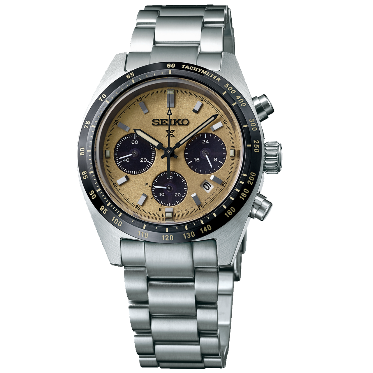 Seiko Prospex SSC817P1 Speedtimer with golden dial and steel strap