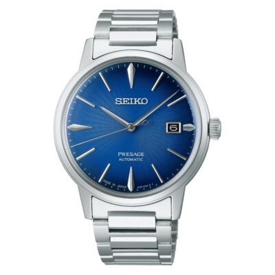 Seiko SRPJ13J1 a silver strap and blue dial watch