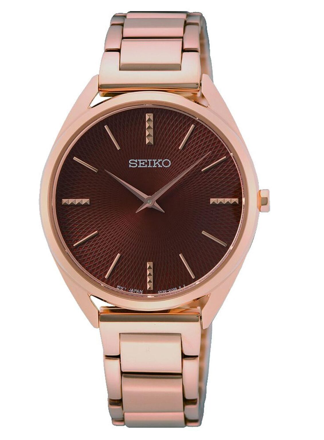 Seiko SWR062P1 women’s watch with brown dial and rose gold stainless steel strap