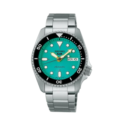 Seiko 5 Sports SRPK33K1 automatic watch with teal dial and stainless steel bracelet
