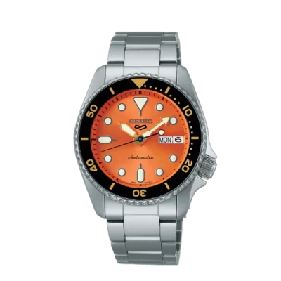 Seiko 5 Sports SRPK35K1 midi orange dial automatic watch with stainless steel strap