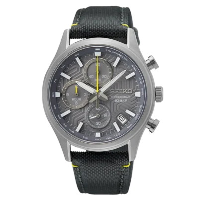 Seiko SSB423P1 chronograph watch with grey dial and grey nylon strap
