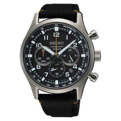 Seiko SSB449P1 chronograph with black dial and nylon strap