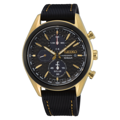 Seiko Chronograph SSC804P1 black dial with silicone strap men's watch