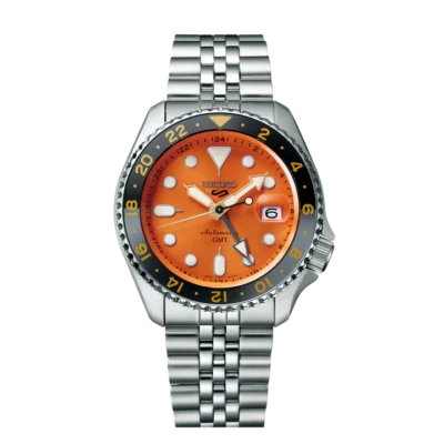 Seiko 5 Sports SSK005K1 GMT watch with Mikan Orange dial and SKX-style case