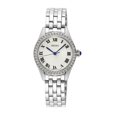 Seiko SUR333P1 women's watch with white dial and stainless steel strap