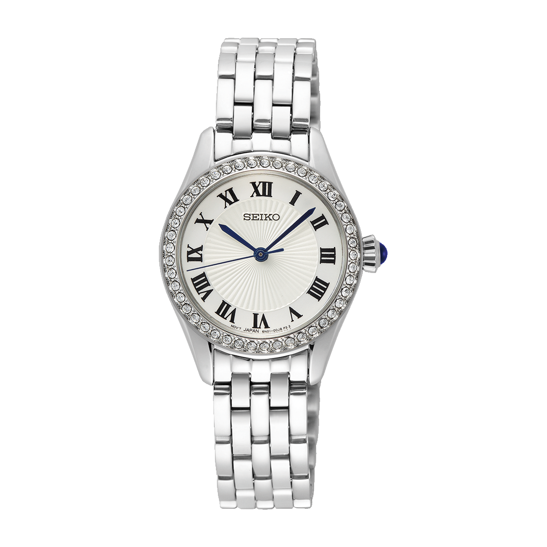 Seiko SUR333P1 women's watch with white dial and stainless steel strap