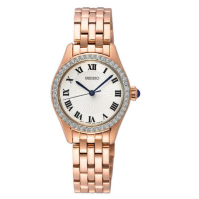 Seiko SUR338P1 women’s classic watch with silver dial and rose gold stainless steel strap
