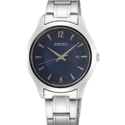 Seiko SUR425P1 women’s blue dial watch with silver stainless steel strap