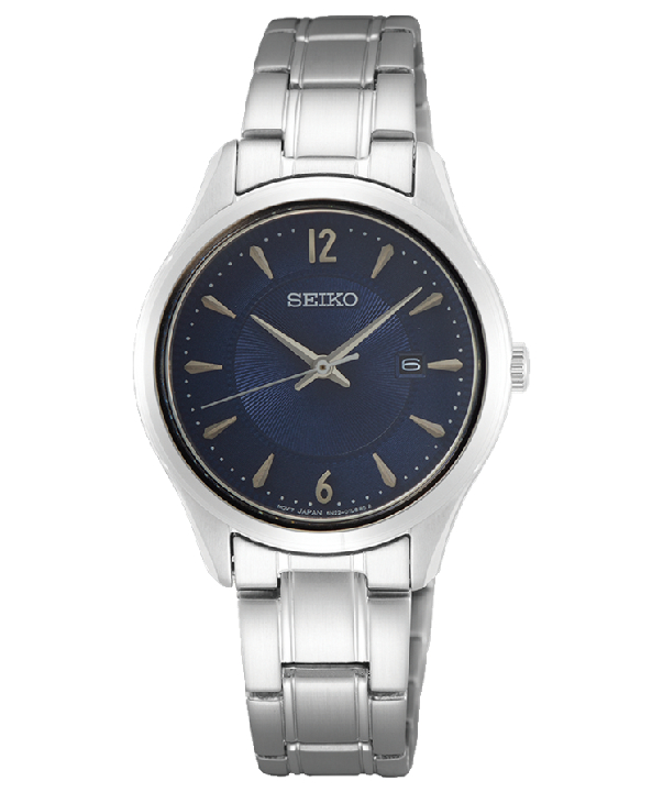 Seiko SUR425P1 women’s blue dial watch with silver stainless steel strap
