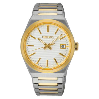 Seiko SUR558P1 men's two-tone stainless steel watch with white dial