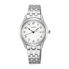 Seiko SUR643P1 classic women's watch with white dial and silver stainless steel strap
