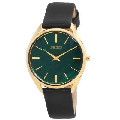 Seiko SWR080P1 women’s watch with green dial and leather strap
