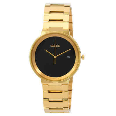 Seiko SUR488 men’s watch with black dial and gold stainless steel strap