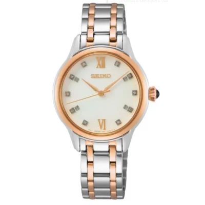 Seiko SRZ542P1 Caprice – Women’s luxury watch with diamond markers, mother-of-pearl dial, and stainless steel bracelet.