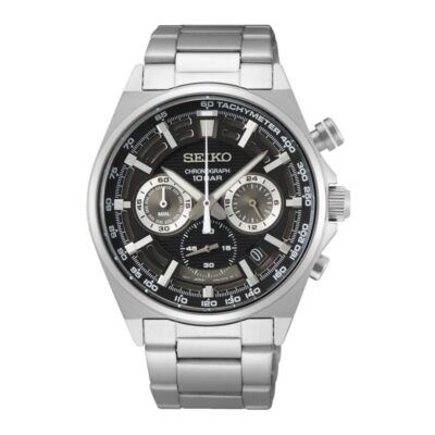 Seiko SSB397P1 Chronograph – Black dial quartz watch with tachymeter and stainless steel case.