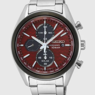 Seiko Machina Sportiva SSC771P1 with red dial and steel strap men's chronograph