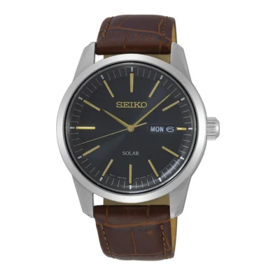 Seiko SNE529P1 Men's Analog Solar Watch with Leather