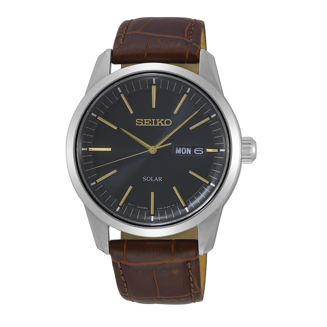 Seiko SNE529P1 Men's Analog Solar Watch with Leather